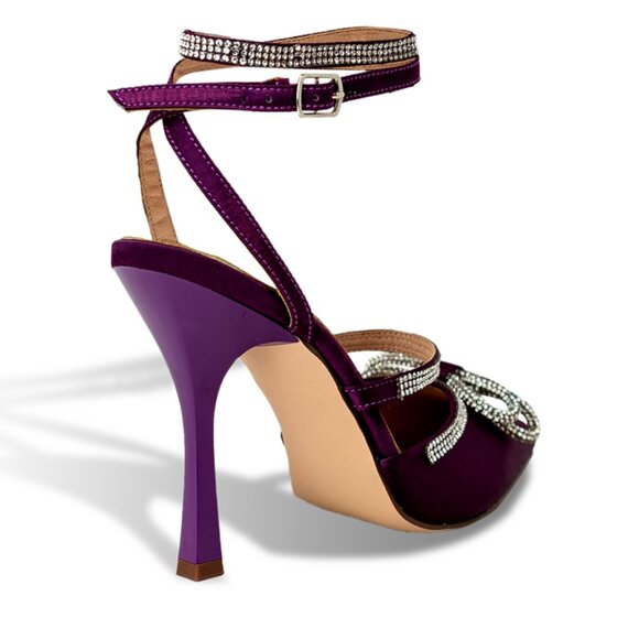 Women’s Rhinestone Embellished Pointed Toe Heels with Ankle Straps - Picture 3 of 4